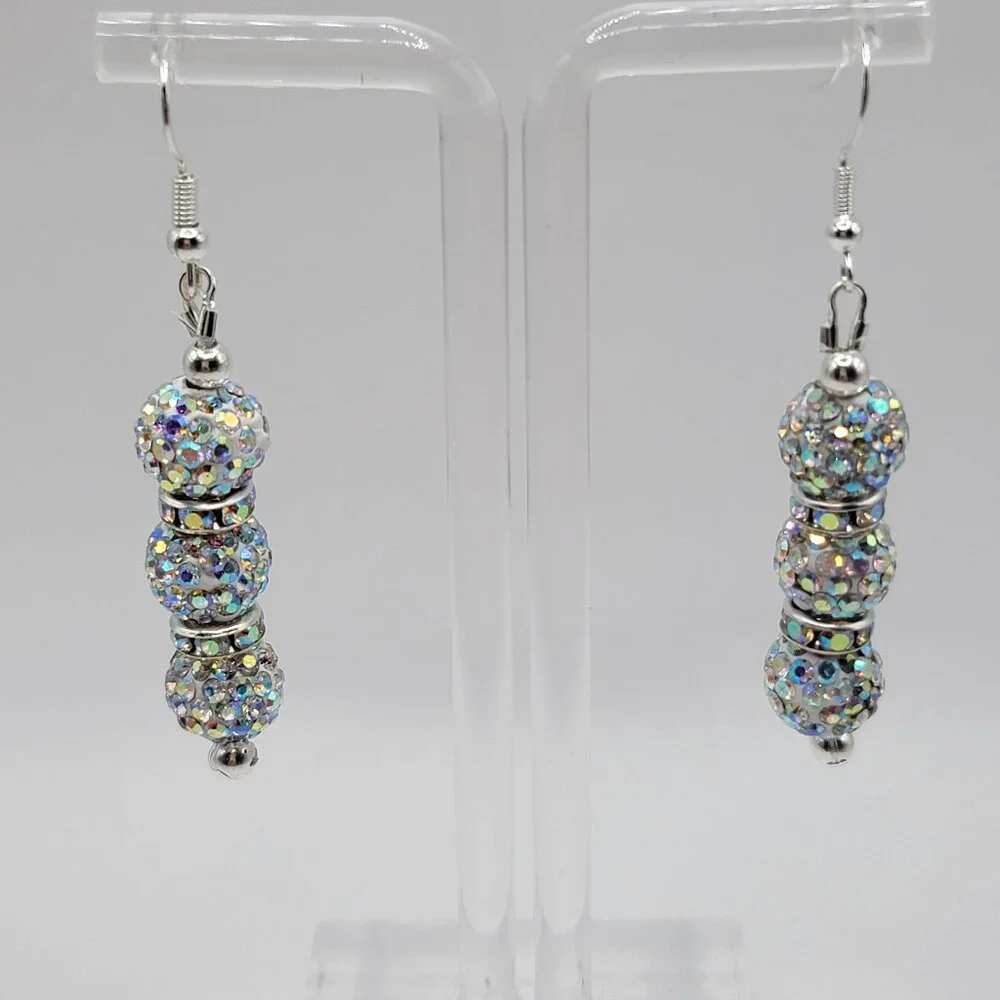 Handmade Clear Rhinestone Dangle Earrings - Picture 1 of 3